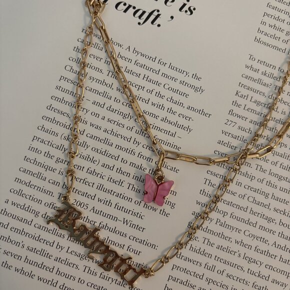 Urban Outfitters Layered Necklace - Baby Girl Pink Butterfly - Picture 1 of 4